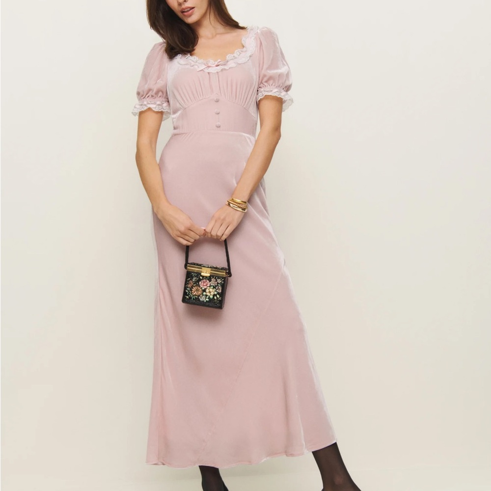 NWT Reformation Adessa Velvet Dress Size 12 Cherry Blossom Pink